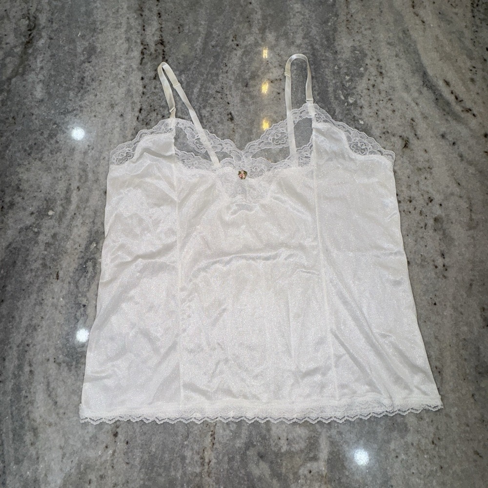 Vintage Mel-Lin Medium Camisole‎ Cropped Lace Satin Lingerie Pajamas White